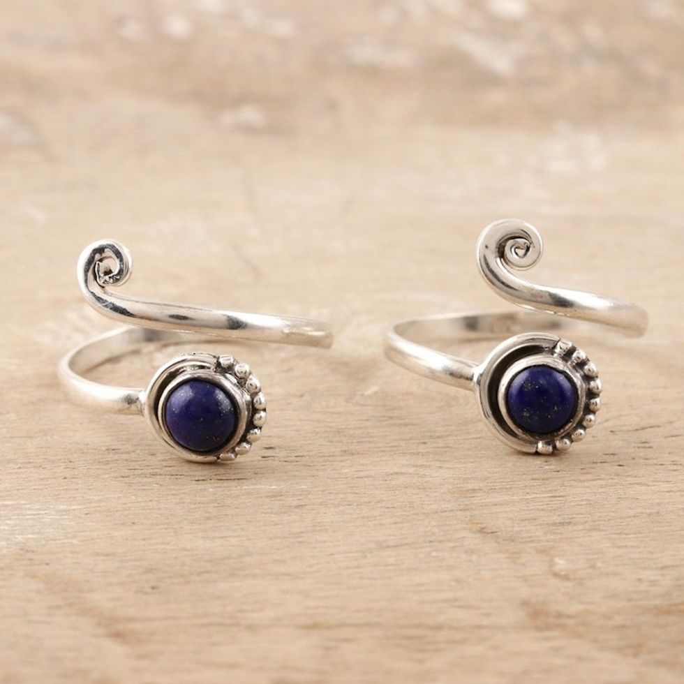 Sterling Silver and Lapis Lazuli Toe Rings Pair 'Royal Eddy'
