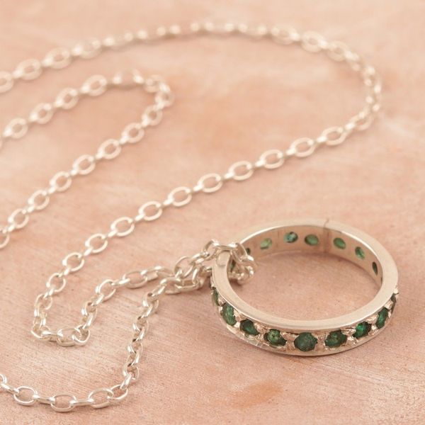 Alternate image for Artist Crafted Emerald Rhodium Plated Silver Necklace Circle of Love