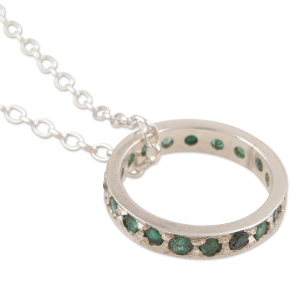 Alternate image for Artist Crafted Emerald Rhodium Plated Silver Necklace Circle of Love