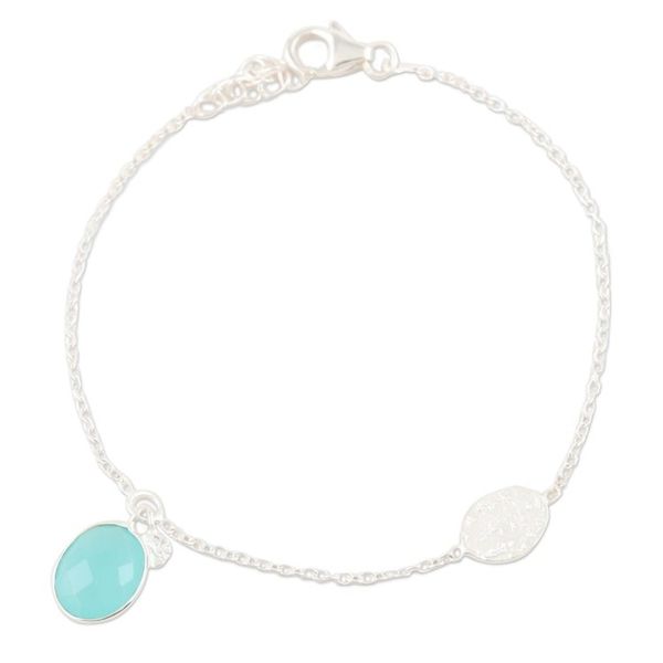 Alternate image for Handmade Sterling Silver Chalcedony Charm Bracelet Aqua Mirror