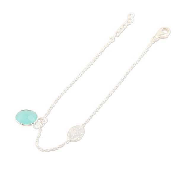 Alternate image for Handmade Sterling Silver Chalcedony Charm Bracelet Aqua Mirror