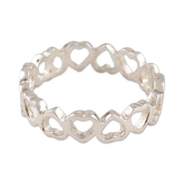 Alternate image for Sterling Silver Heart-Motif Band Ring Garland of Hearts
