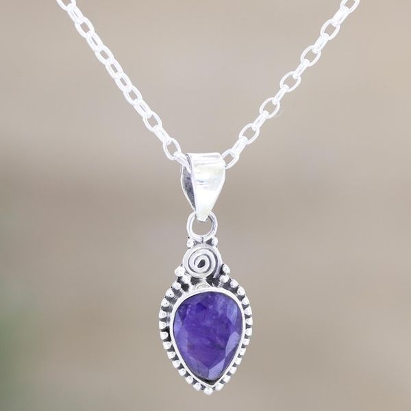 Alternate image for Handmade Blue Sapphire and Sterling Silver Pendant Necklace Farthest Realm