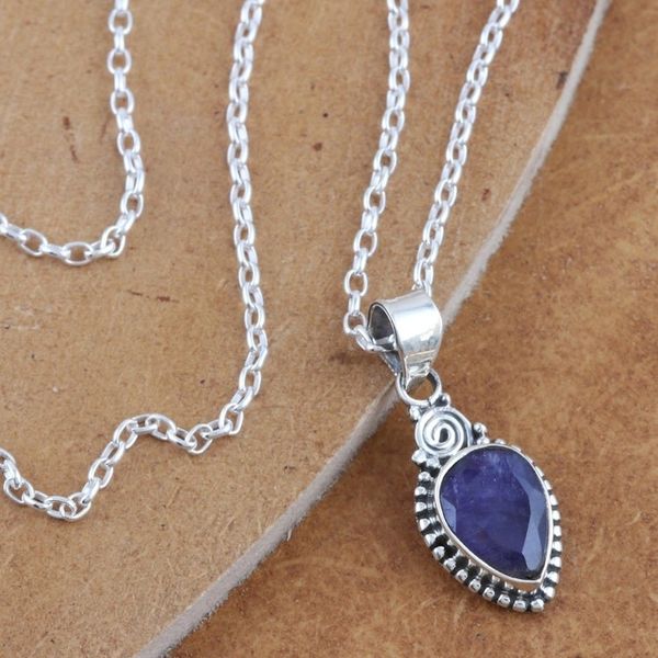 Alternate image for Handmade Blue Sapphire and Sterling Silver Pendant Necklace Farthest Realm