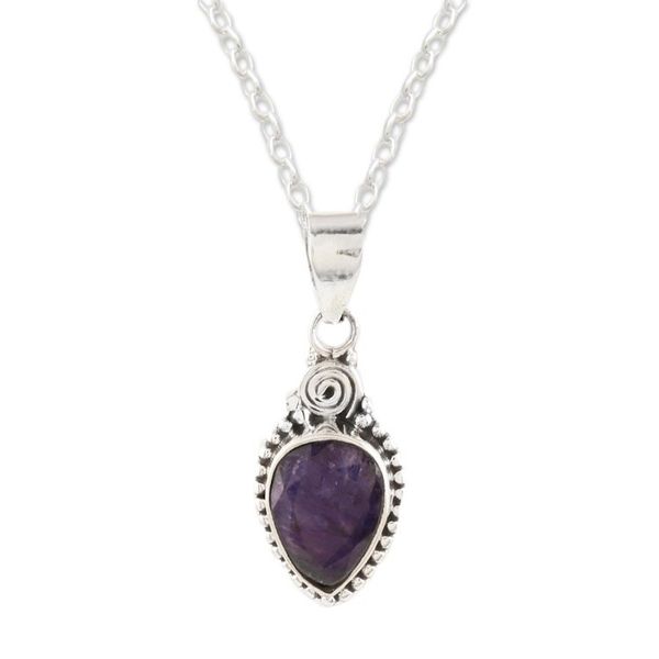 Alternate image for Handmade Blue Sapphire and Sterling Silver Pendant Necklace Farthest Realm