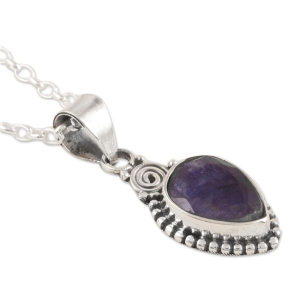 Alternate image for Handmade Blue Sapphire and Sterling Silver Pendant Necklace Farthest Realm
