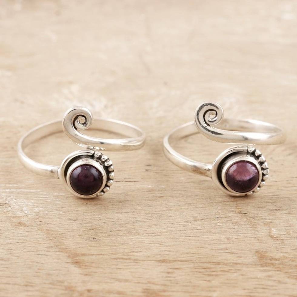 Amethyst and Sterling Silver Toe Rings Pair 'Gemstone Spiral in Purple'