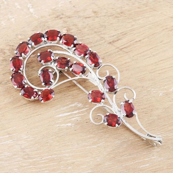 Alternate image for Handcrafted Garnet and Sterling Silver Brooch Crimson Paisley