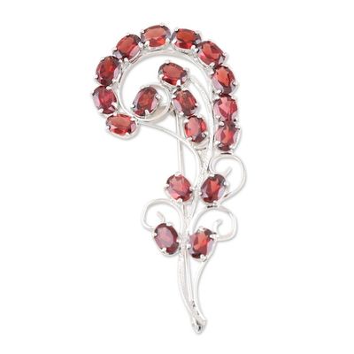 Alternate image for Handcrafted Garnet and Sterling Silver Brooch Crimson Paisley