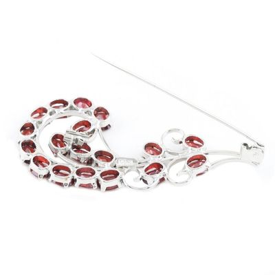 Alternate image for Handcrafted Garnet and Sterling Silver Brooch Crimson Paisley