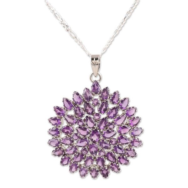 Alternate image for Rhodium-plated Pendant Necklace with Amethyst Stones Glamour Eyes