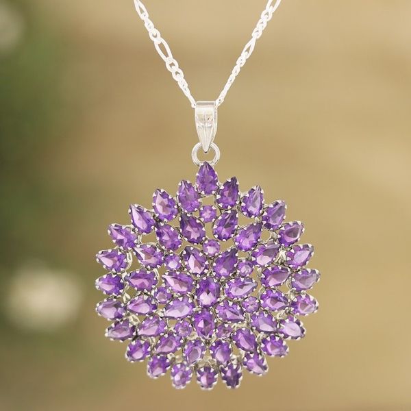 Alternate image for Rhodium-plated Pendant Necklace with Amethyst Stones Glamour Eyes