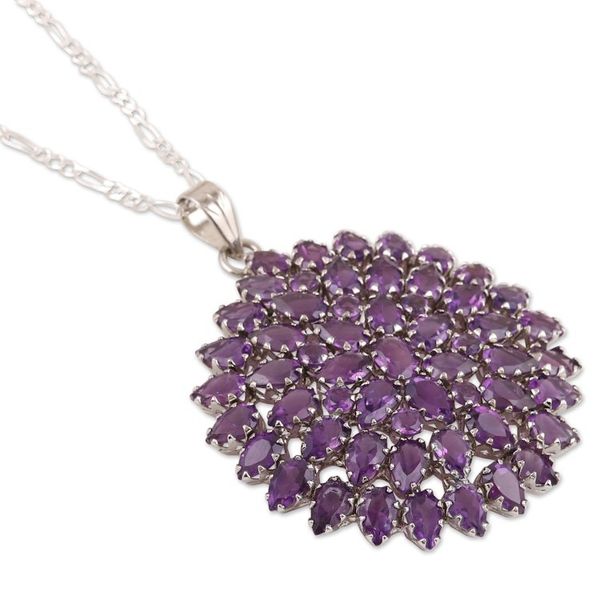 Alternate image for Rhodium-plated Pendant Necklace with Amethyst Stones Glamour Eyes
