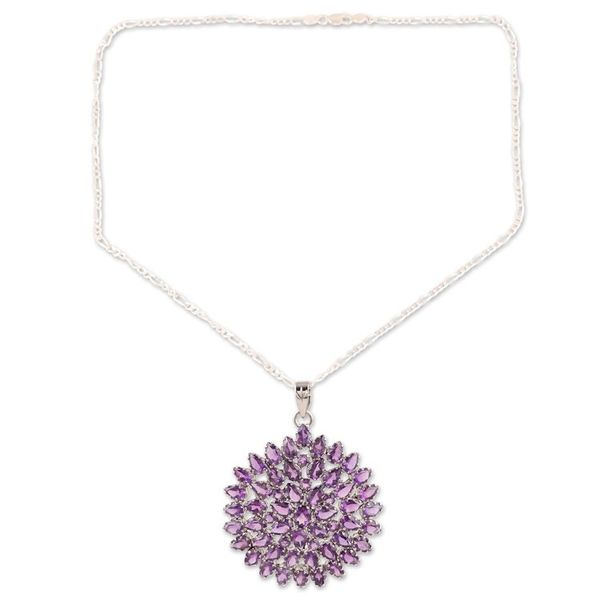 Alternate image for Rhodium-plated Pendant Necklace with Amethyst Stones Glamour Eyes