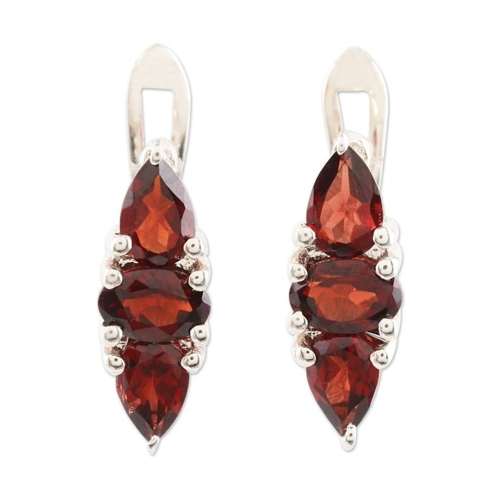 Garnet and Sterling Silver Drop Earrings 'Fall Sparkle'