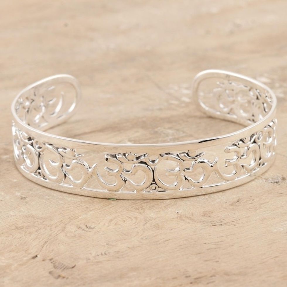 Sterling Silver Om Symbol Cuff Bracelet 'Within'