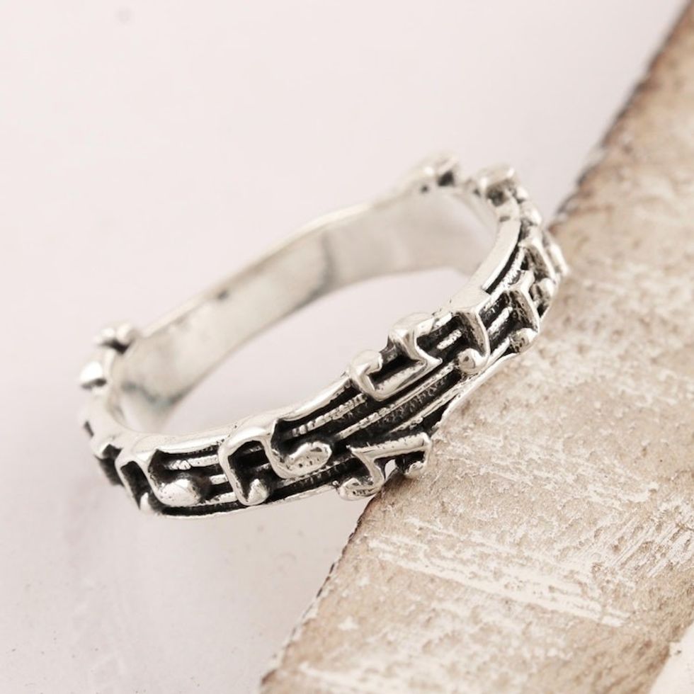 Sterling Silver Musical Notes Band Ring 'Silver Notes'