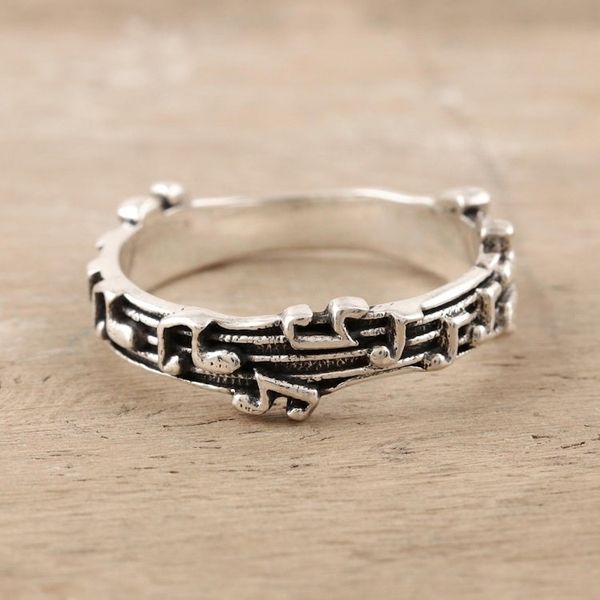 Alternate image for Sterling Silver Musical Notes Band Ring Silver Notes