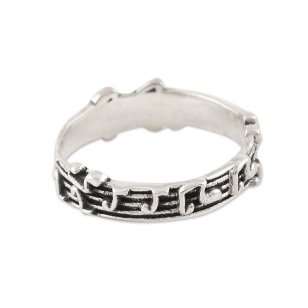 Alternate image for Sterling Silver Musical Notes Band Ring Silver Notes