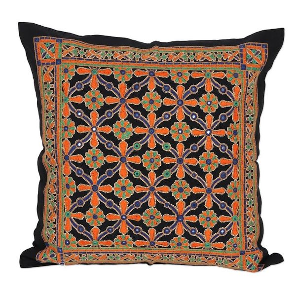 Alternate image for Embroidered Cotton Cushion Cover with Floral Motif Palace Maze