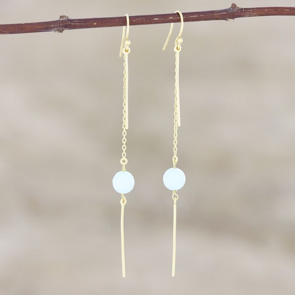 Gold-Plated Chalcedony Dangle Earrings 'Golden Rain'