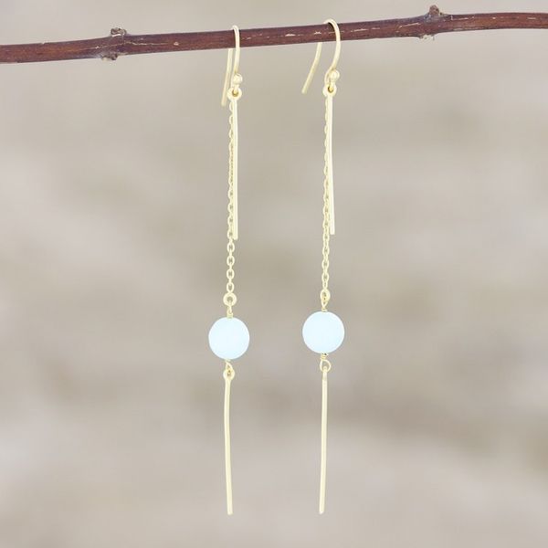Alternate image for Gold-Plated Chalcedony Dangle Earrings Golden Rain