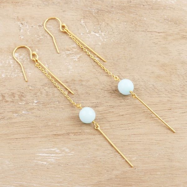 Alternate image for Gold-Plated Chalcedony Dangle Earrings Golden Rain