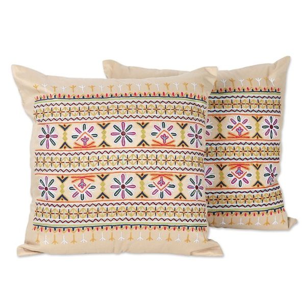 Alternate image for Embroidered Cotton Cushion Covers from India Set of 2 Merry Meeting