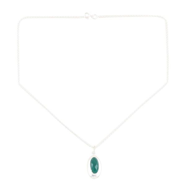 Alternate image for Indian Green Onyx and Sterling Silver Pendant Necklace Liquid Mirror in Green
