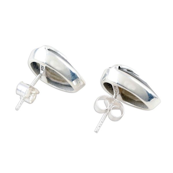 Alternate image for Labradorite and Sterling Silver Button Earrings Water Drop in Grey