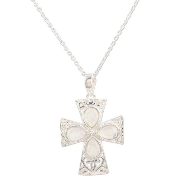 Alternate image for Sterling Silver and Rainbow Moonstone Cross Necklace True Faith
