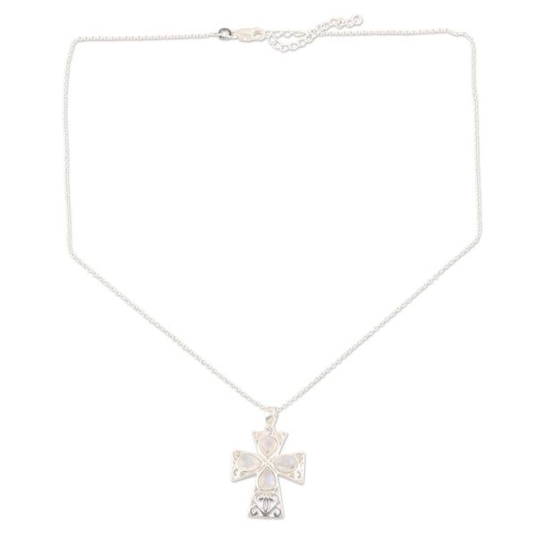 Alternate image for Sterling Silver and Rainbow Moonstone Cross Necklace True Faith
