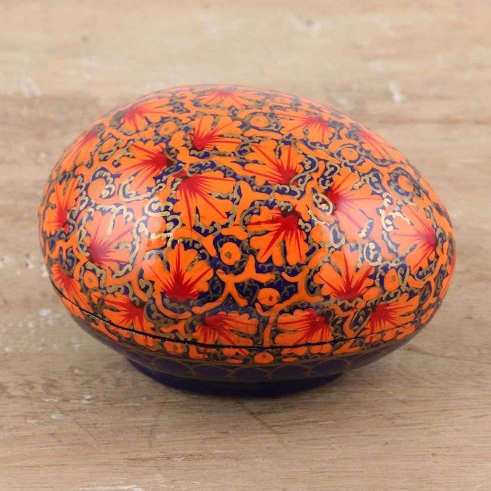 India Handmade Orange Leaf Papier Mache Box 3 inch 'Orange Chinar Foliage'