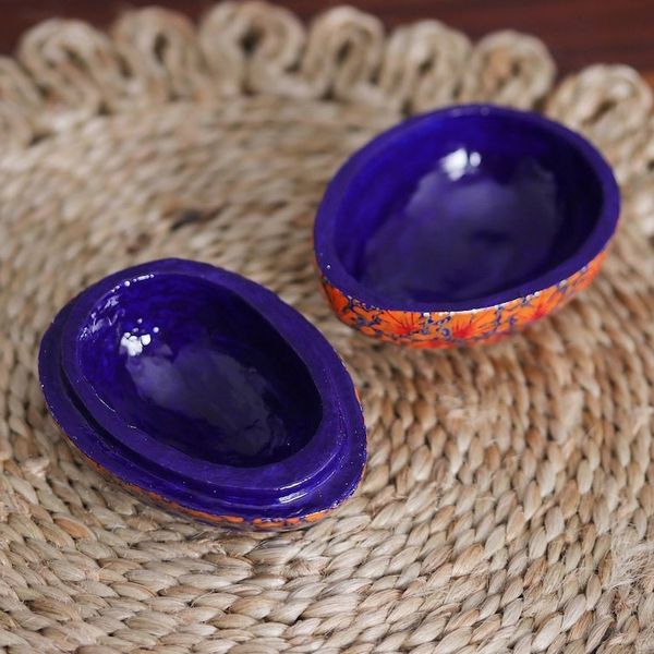 Alternate image for India Handmade Orange Leaf Papier Mache Box 3 inch Orange Chinar Foliage