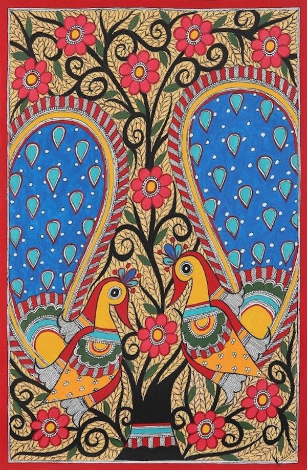 Alternate image for Madhubani Peacock Painting on Handmade Paper Peacock Season