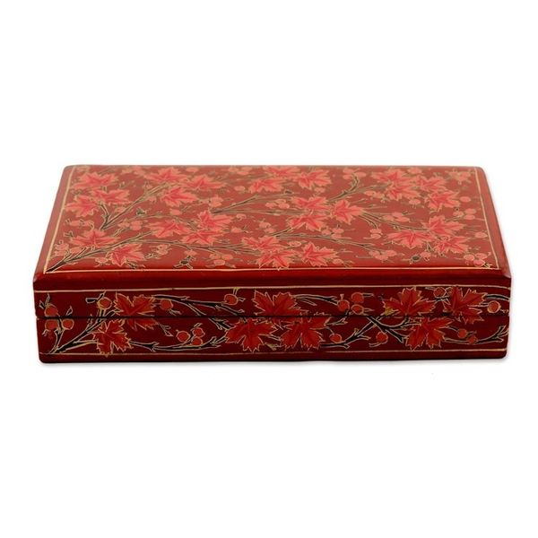 Alternate image for Hand-Painted Decorative Papier Mache Box from India Festive Trees in Red