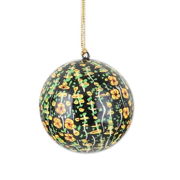 Alternate image for Hand Crafted Papier Mache Holiday Ornaments Set of 4 Blossoms of Kashmir in Yellow