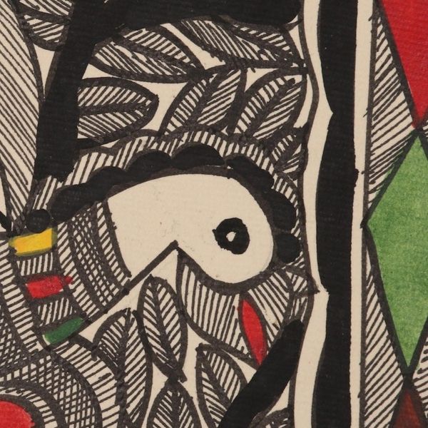 Alternate image for Madhubani Bird and Tree Painting on Handmade Paper Peaceful Unity