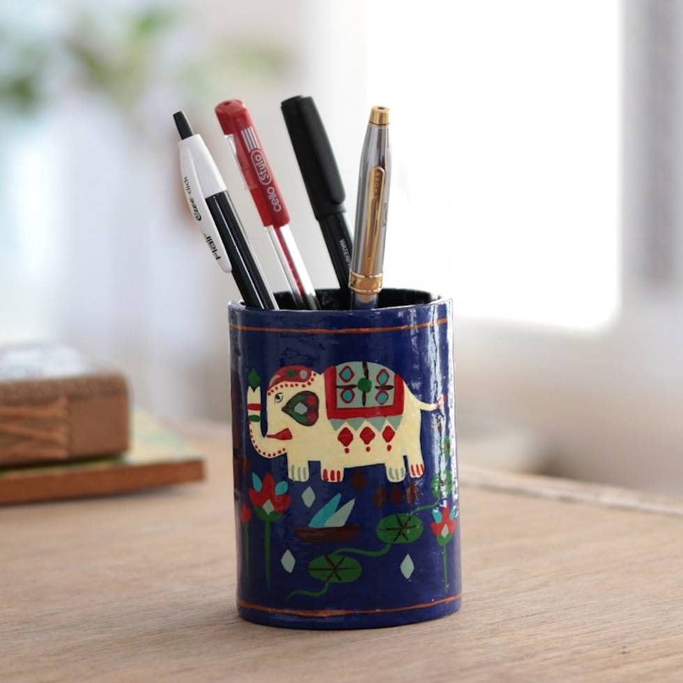 Hand Crafted Papier Mache Pen Holder 'Midnight Tale'