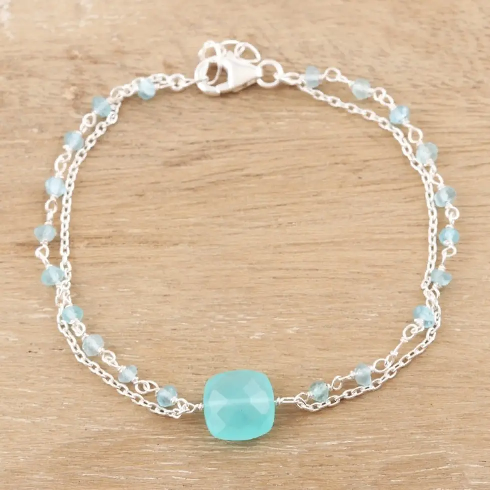 Sterling Silver and Chalcedony Beaded Bracelet 'Aqua Muse'