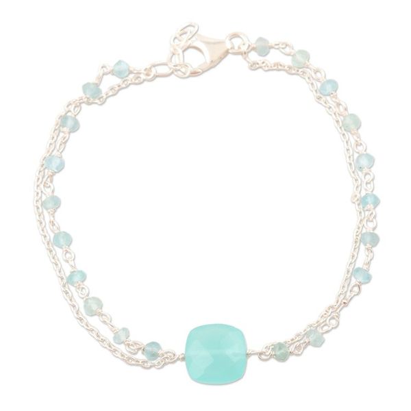 Alternate image for Sterling Silver and Chalcedony Beaded Bracelet Aqua Muse