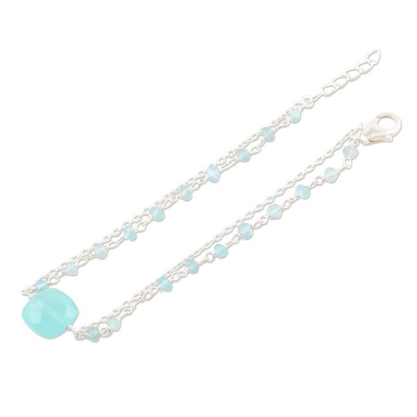 Alternate image for Sterling Silver and Chalcedony Beaded Bracelet Aqua Muse