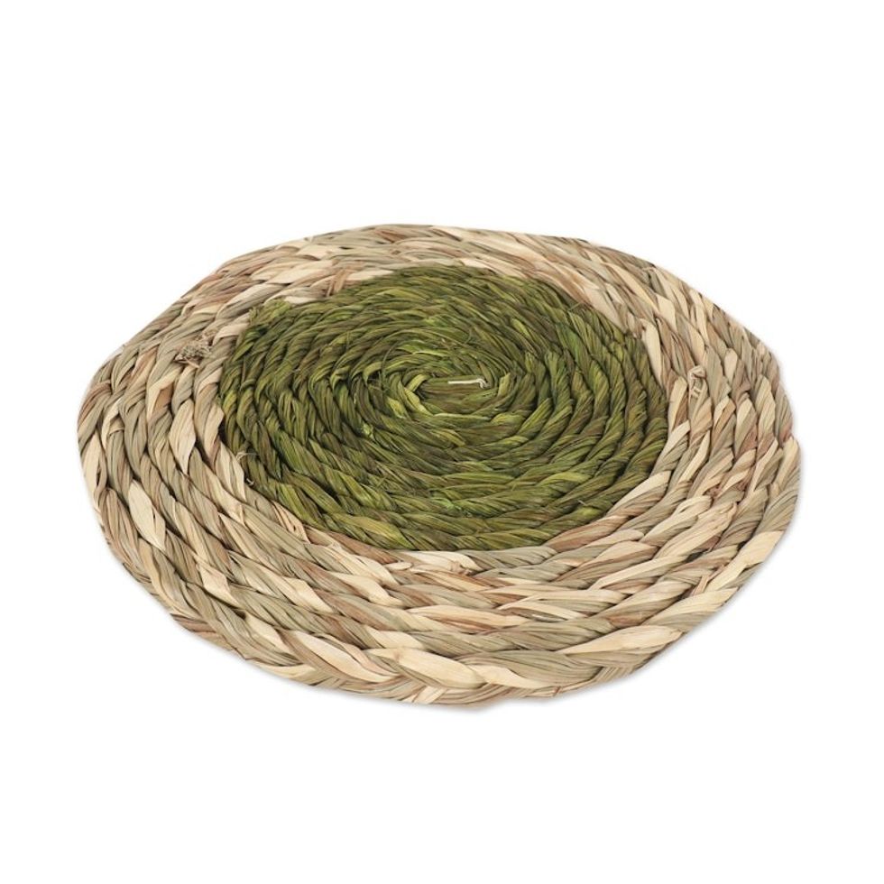 Set of 6 Handcrafted Natural Fiber Coasters in Green Tones 'Green Aura'