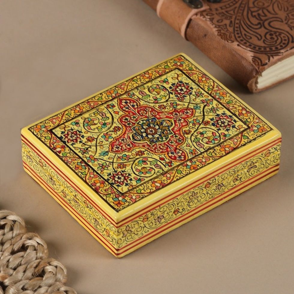 Wood Papier Mache Decorative Box from India 'Blooms in Persia'