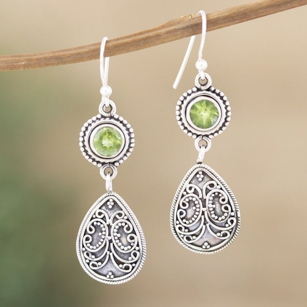 Hand Made Peridot and Sterling Silver Dangle Earrings 'Run Away with Me'