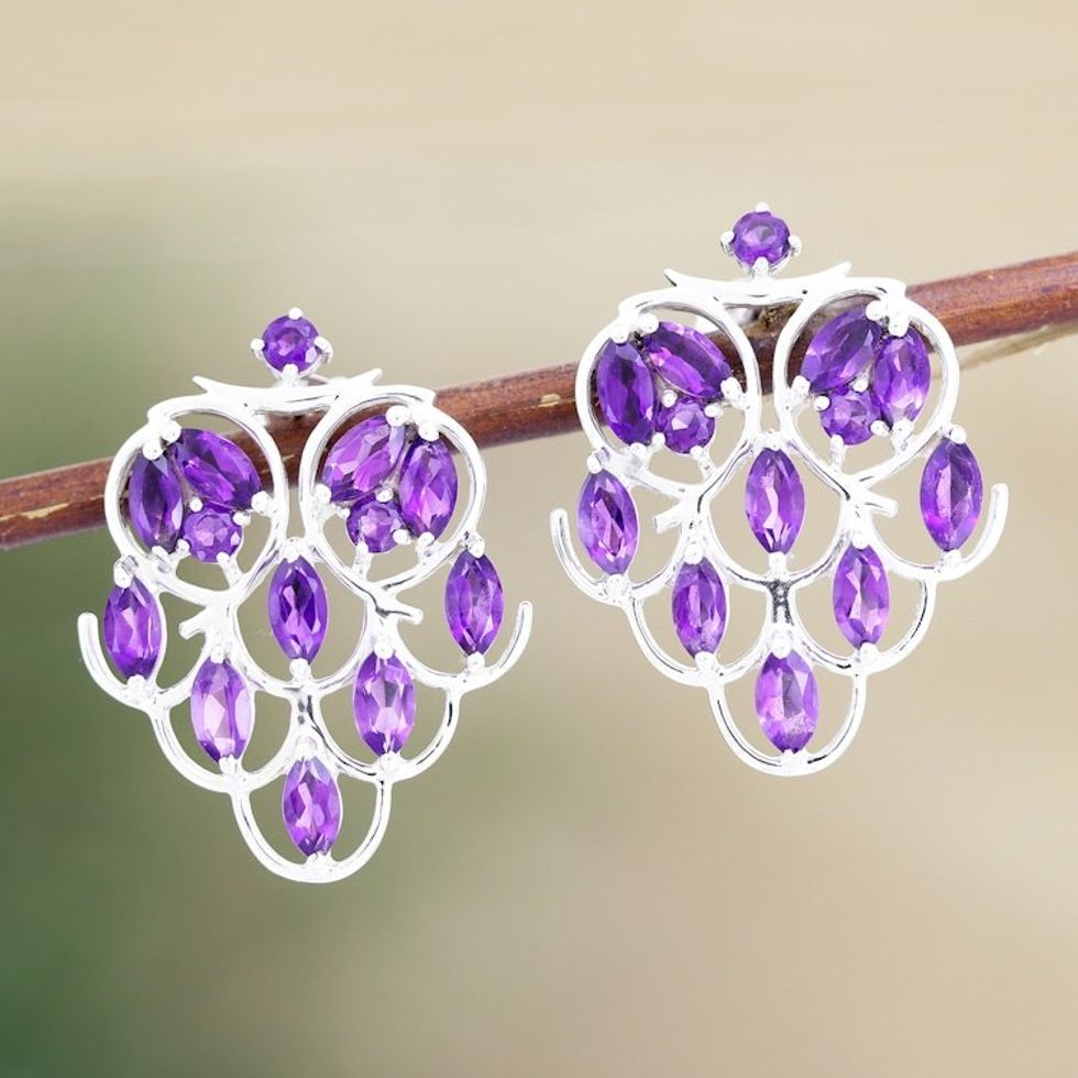 Handmade Amethyst and Sterling Silver Drop Earrings 'Lilac Glamour'