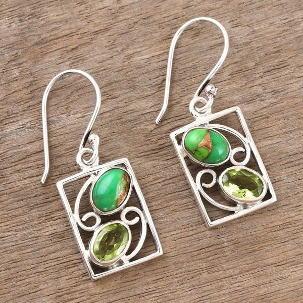 Alternate image for Hand Crafted Peridot Dangle Earrings from India Sweet Companions