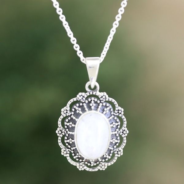 Alternate image for Rainbow Moonstone and Sterling Silver Pendant Necklace Heavens Garden