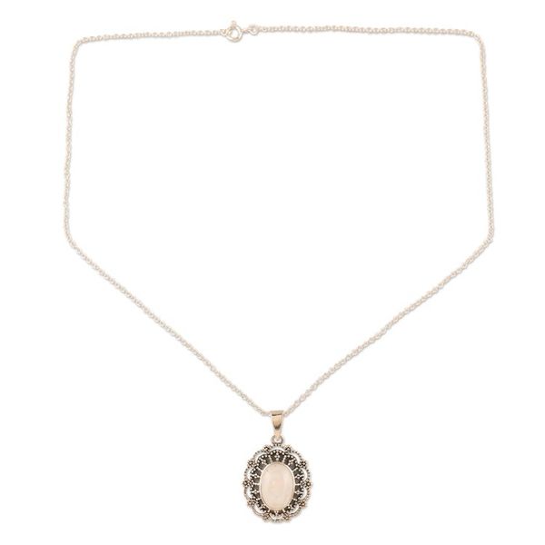 Alternate image for Rainbow Moonstone and Sterling Silver Pendant Necklace Heavens Garden