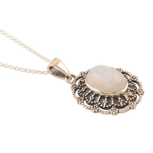 Alternate image for Rainbow Moonstone and Sterling Silver Pendant Necklace Heavens Garden